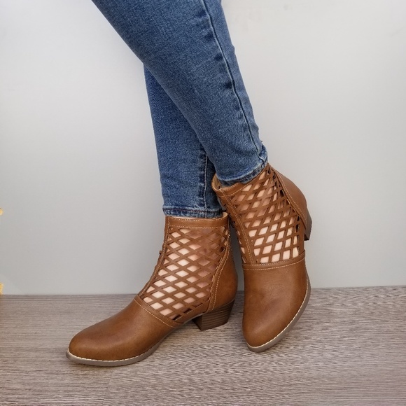 Brown Cut out Ankle Perforated Spring Boots - Picture 8 of 8